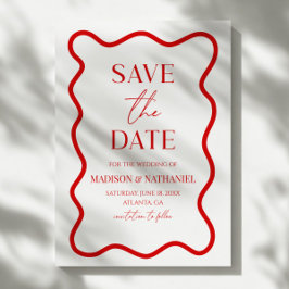 Red White Elegant Wavy Border Wedding Save The Date