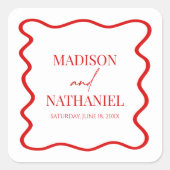 Red White Elegant Wavy Border Wedding Vierkante Sticker (Voorkant)