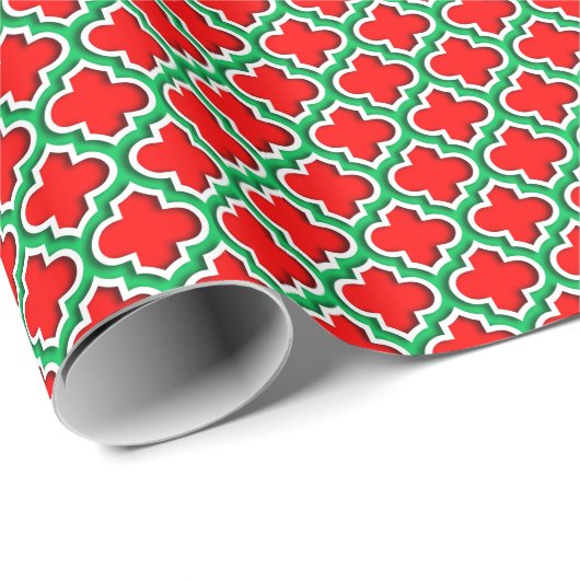 Red White Emerald Green Moroccan Quatrefoil #5DS Cadeaupapier (Rol Hoek)