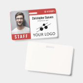 Red White Employee ID Foto & Large Logo Badge (Voor- en achterkant)