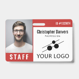 Red White Employee ID Foto & Large Logo Badge