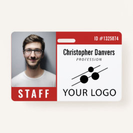 Red White Employee ID Foto & Large Logo Badge