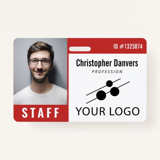 Red White Employee ID Foto & Large Logo Badge (Voorkant)