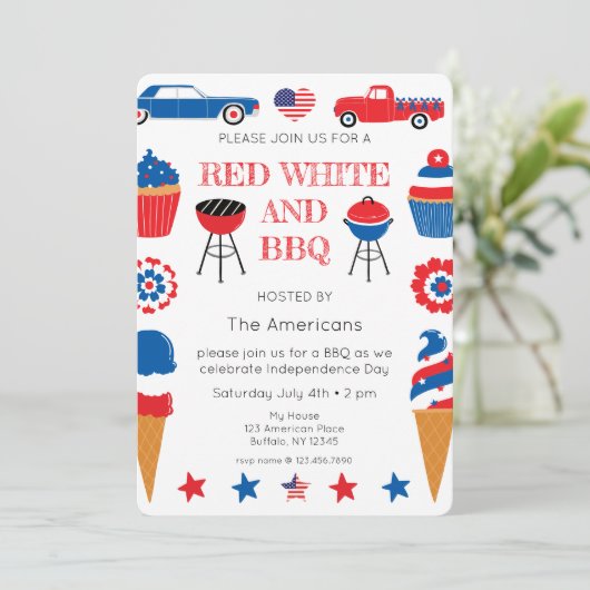 Red White en BBQ op 4 juli Kaart (Staand voorkant)
