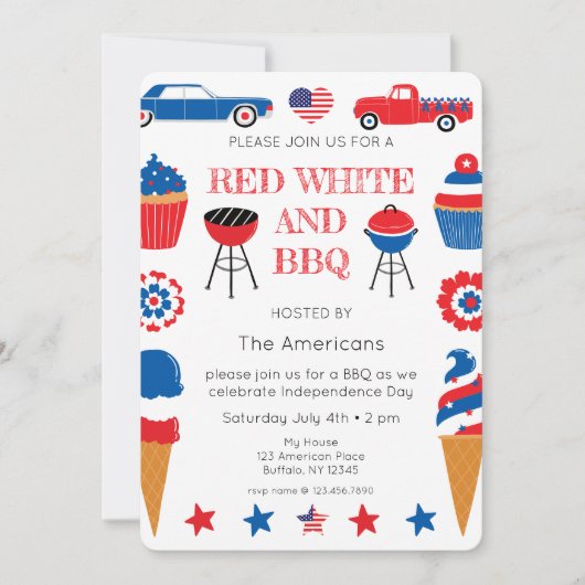 Red White en BBQ op 4 juli Kaart (Voorkant)