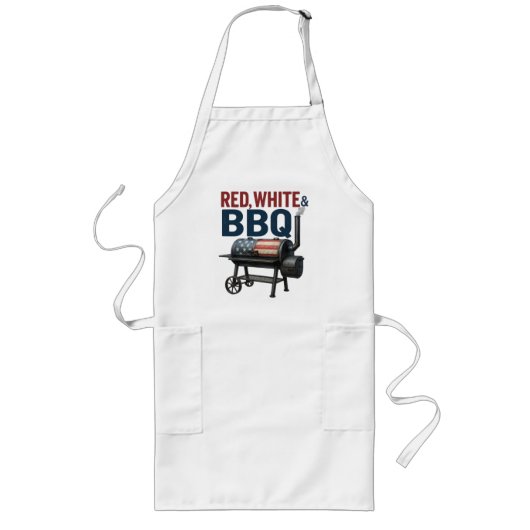 Red White en BBQ Patriotic American Flag Smoker Lang Schort (Voorkant)