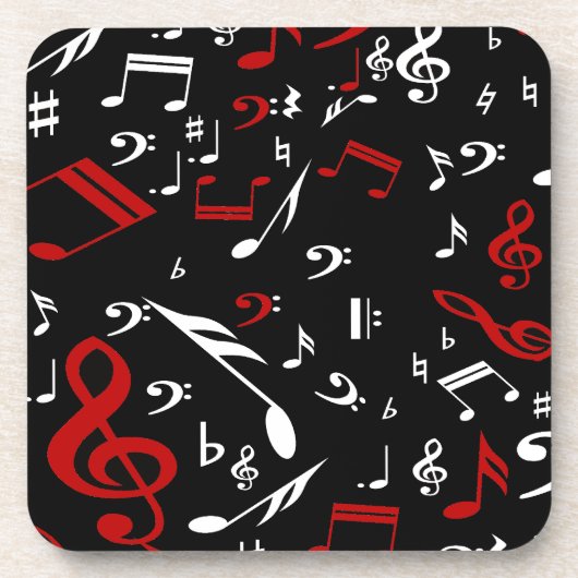 Red White en Black Musical Notes Bier Onderzetter (Voorkant)