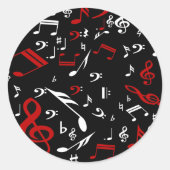 Red White en Black Musical Notes Ronde Sticker (Voorkant)
