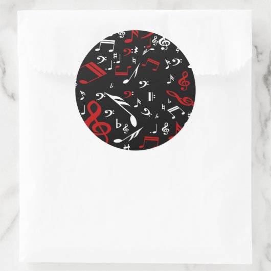 Red White en Black Musical Notes Ronde Sticker (Tas)