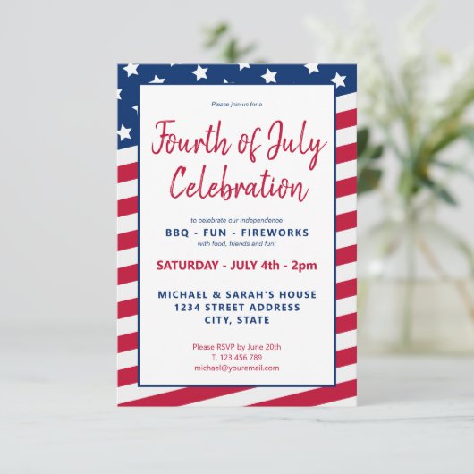 Red White en Blue, 4 juli, partijuitnodiging Kaart (Staand voorkant)