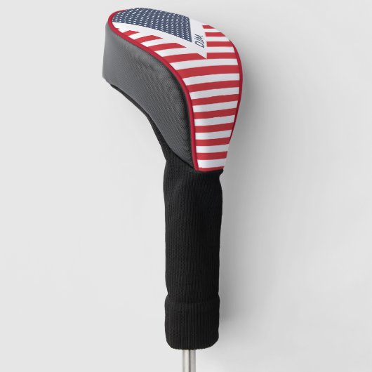 Red White en Blue American Flag Monogrammed Golfheadcover (Schuin)