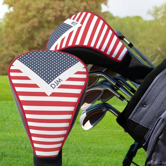Red White en Blue American Flag Monogrammed Golfheadcover