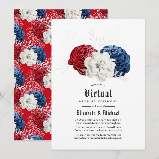 Red White en Blue American Online Virtual Wedding Kaart (Voorkant / Achterkant)