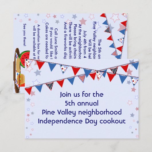 Red White en Blue Banner Cookout Kaart (Voorkant / Achterkant)