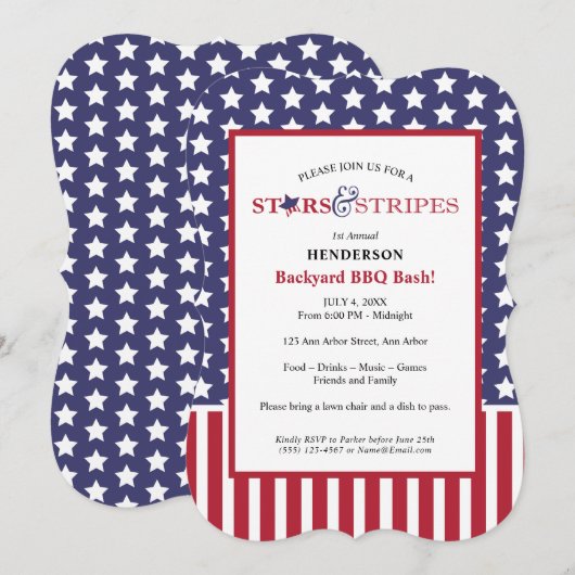 Red White en Blue Barbecue Party Kaart (Voorkant / Achterkant)