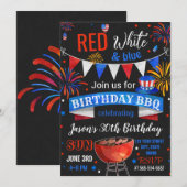 Red White en Blue Birthday, uitnodiging van de BBQ (Voorkant / Achterkant)