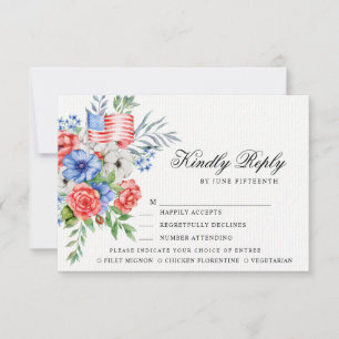 Red White en Blue Bouquet   RSVP-kaart voor maalti RSVP Kaartje