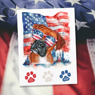 Red White en Blue Boxer Dog American 4 juli Feestdagenkaart