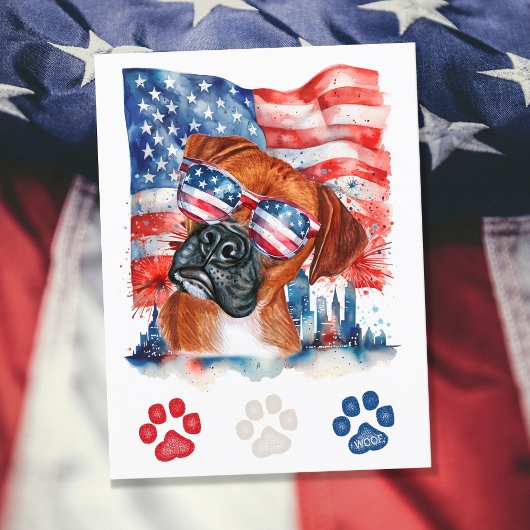Red White en Blue Boxer Dog American 4 juli Feestdagenkaart