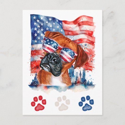 Red White en Blue Boxer Dog American 4 juli Feestdagenkaart (Voorkant)