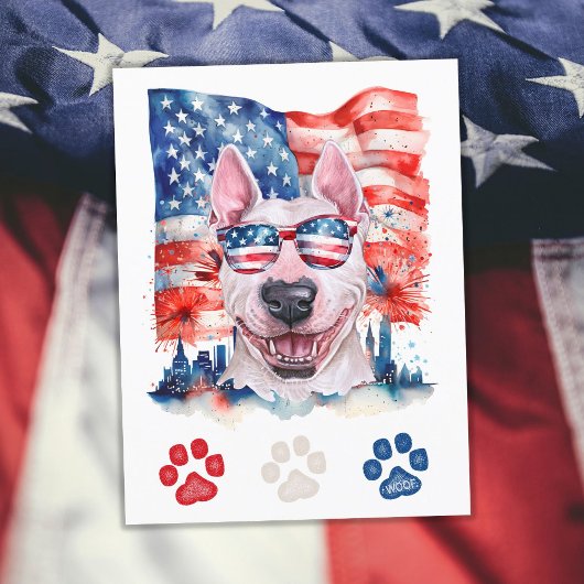 Red White en Blue Bull Terrier Hond 4 juli Feestdagenkaart