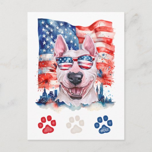 Red White en Blue Bull Terrier Hond 4 juli Feestdagenkaart (Voorkant)