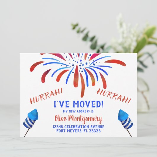 Red White en Blue Celebration Moving Aankondiging (Staand voorkant)