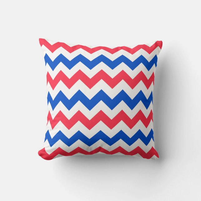 Red White en Blue Chevron Zig Zag Pillow Kussen (Voorkant)