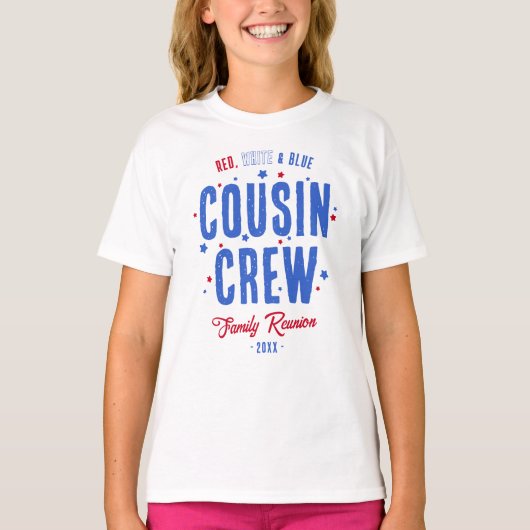 Red White en Blue Cousin Crew 4 juli T-shirt (Voorkant)