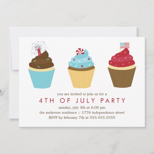 Red White en Blue Cupcakes, 4e juli Partij Kaart (Voorkant)