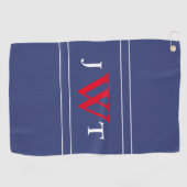 Red White en Blue Custom Monogrammed Golfhanddoek (Horizontaal)