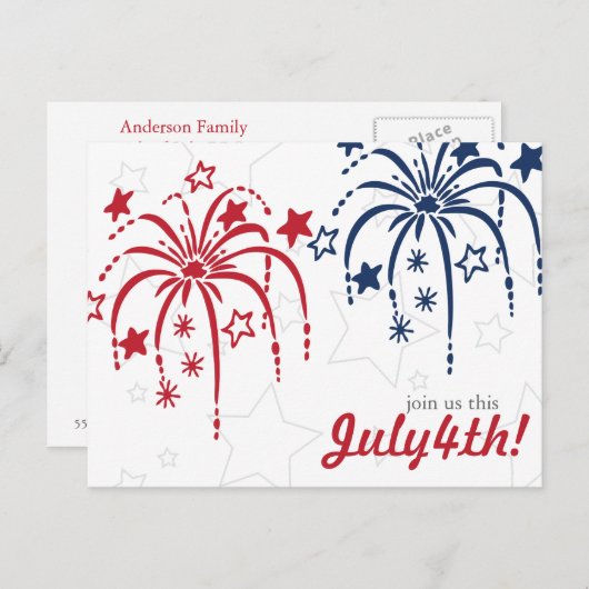 Red White en Blue Fireworks, 4 juli Briefkaarten (Voorkant / Achterkant)