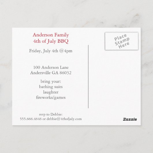 Red White en Blue Fireworks, 4 juli Briefkaarten (Achterkant)