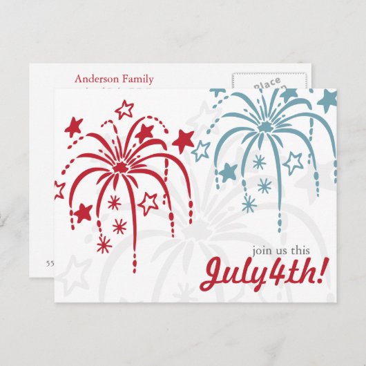 Red White en Blue Fireworks, 4 juli Briefkaarten (Voorkant / Achterkant)