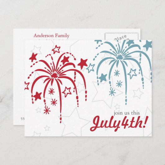 Red White en Blue Fireworks, 4 juli Briefkaarten (Voorkant / Achterkant)