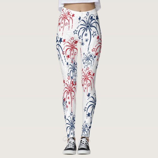 Red White en Blue Fireworks, 4 juli Leggings (Voorkant)