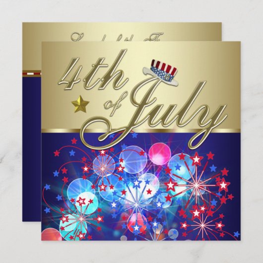 Red White en Blue Fireworks, 4 juli uitnodigingen (Voorkant / Achterkant)