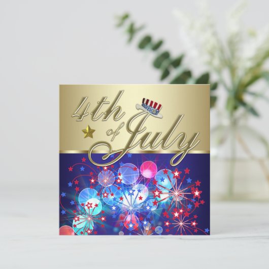Red White en Blue Fireworks, 4 juli uitnodigingen (Staand voorkant)