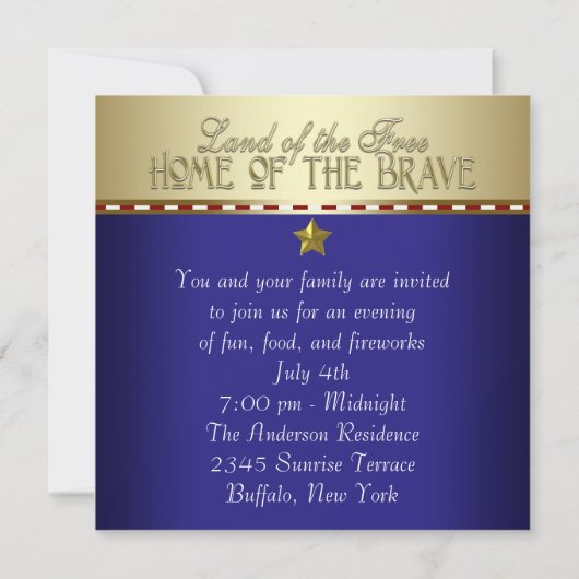 Red White en Blue Fireworks, 4 juli uitnodigingen (Achterkant)