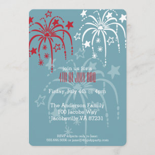 Red White en Blue Fireworks, 4 juli uitnodigingen