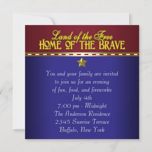 Red White en Blue Fireworks, 4 juli uitnodigingen (Achterkant)