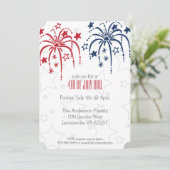 Red White en Blue Fireworks en Stars 4 juli Kaart (Staand voorkant)