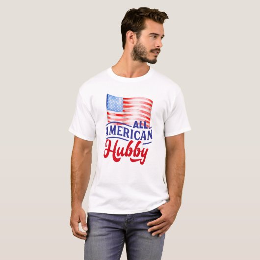 Red white en blue floral All American Hubby T-shirt (Voorkant volledig)