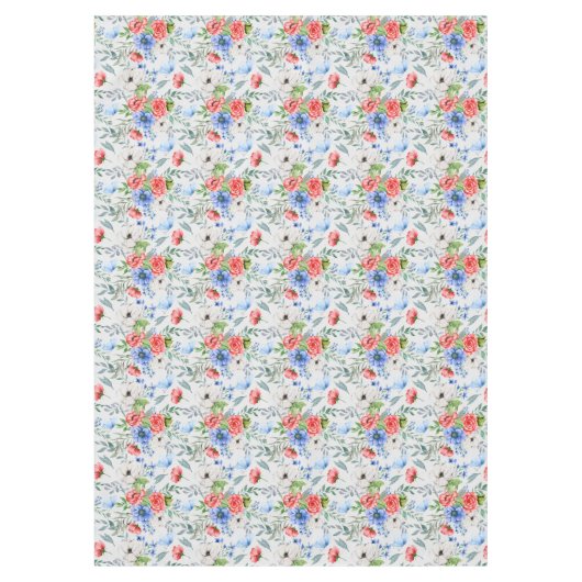 Red White en Blue Floral Bouquet Tablecloth Tafelkleed (Voorkant)