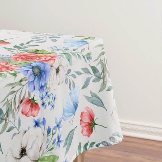 Red White en Blue Floral Bouquet Tablecloth Tafelkleed (Voorbeeld)