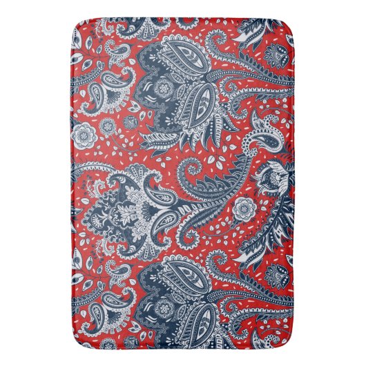 Red White en Blue Floral Paisley Bohemian Boho Badmat (Voorkant Verticaal)