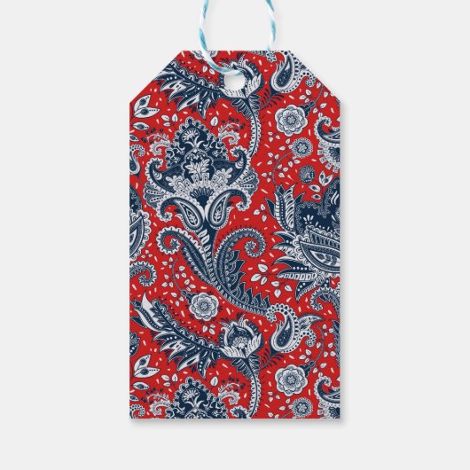 Red White en Blue Floral Paisley Bohemian Boho Cadeaulabel (Achterkant)