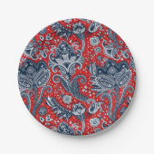 Red White en Blue Floral Paisley Bohemian Boho Papieren Bordje (Voorkant)