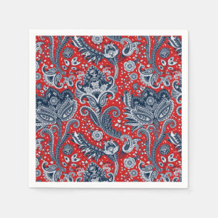 Red White en Blue Floral Paisley Bohemian Boho Servet