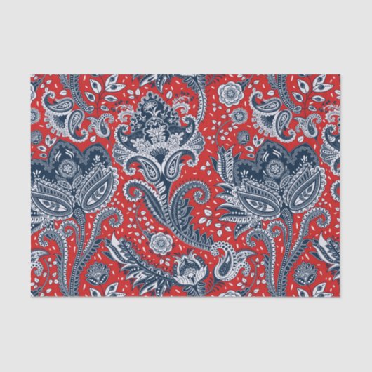 Red White en Blue Floral Paisley Bohemian Boho Tissuepapier (Voorkant)